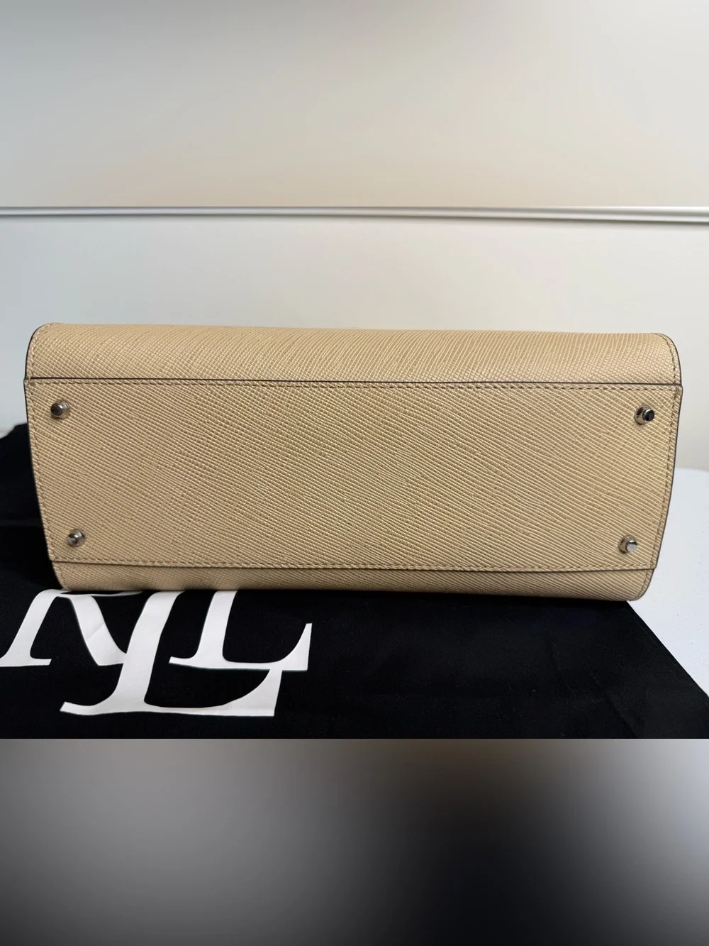 Ralph Lauren Beige Top-Handle Leather Satchel with RL Monogram - Picture 5 of 13